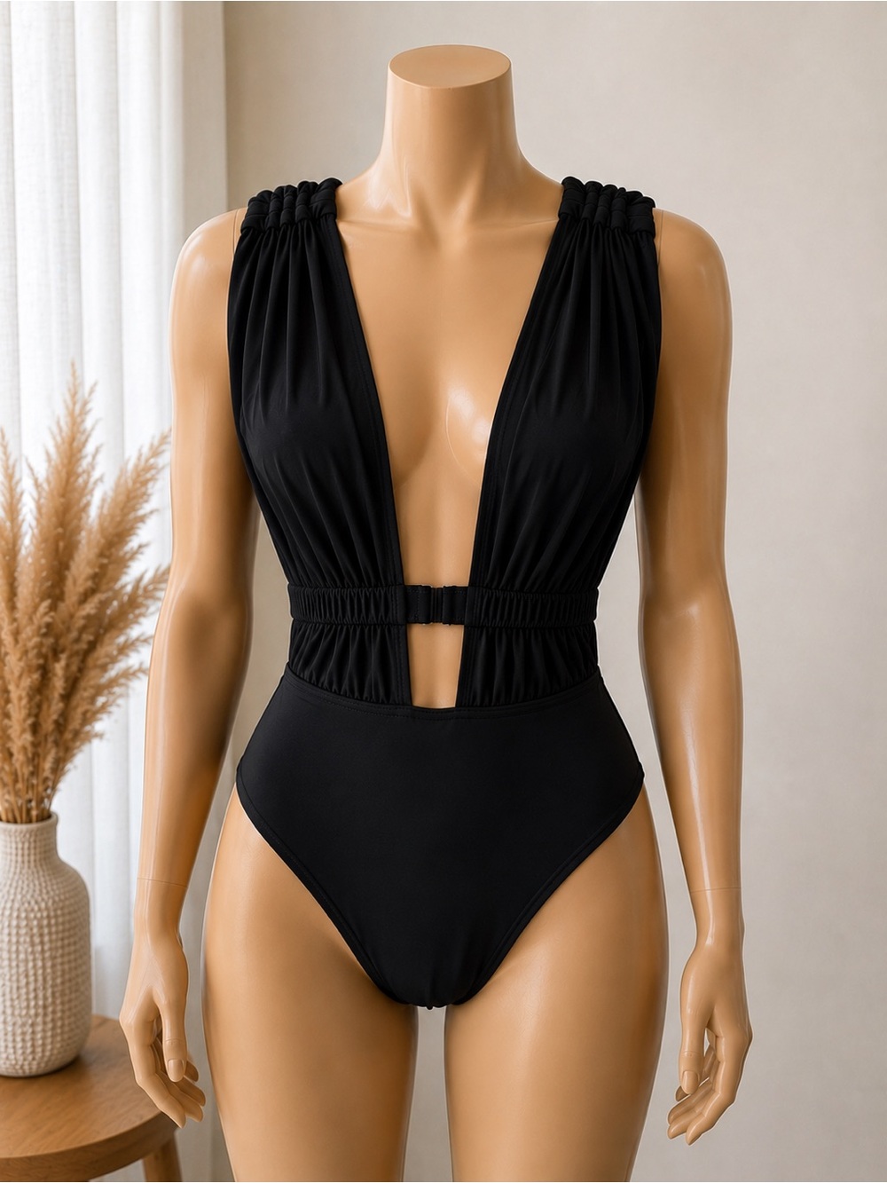 OYE Swimwear Black Deep Plunge One Piece Swimsuit Women’s Medium Made In Turkey